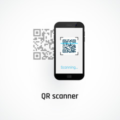 Poster - Mobile phone qr code scanning concept. Vector illustration isolated on white background