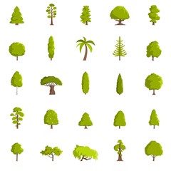 Poster - Tree icons set. Flat illustration of 25 tree vector icons isolated on white background