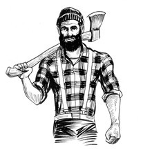 Bearded Lumberjack With An Axe