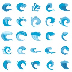 Poster - water wave icons set. flat illustration of 25 water wave vector icons isolated on white background