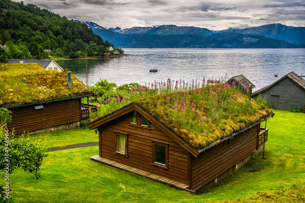 Traditional norwegian wooden house. Typical Norwegian house. Typical ...