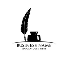 Ink And Fountain Pen Quill Vector Logo Design