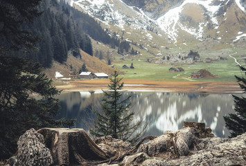 Leinwandbilder - Tranquil scene of seealpsee lake reflecting the mountain of Alpstein, Appenzell, Switzerland
