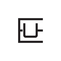 Initial letter E and U, EU, UE, overlapping U inside E, line art logo, black monogram color