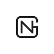 © ariefpro - Initial letter G and N, GN, NG, overlapping N inside G, line art logo, black monogram color