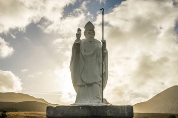 statue of saint patrick at croagh patrick in ireland
