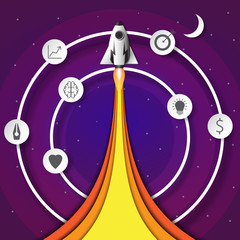 Aufkleber - Rocket ship launch idea for business start up concept design.Vector illustration.