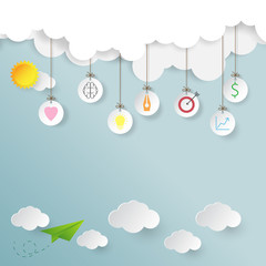 Aufkleber - Business creative idea concept.With cloud and blue sky paper art style.Vector illustration.