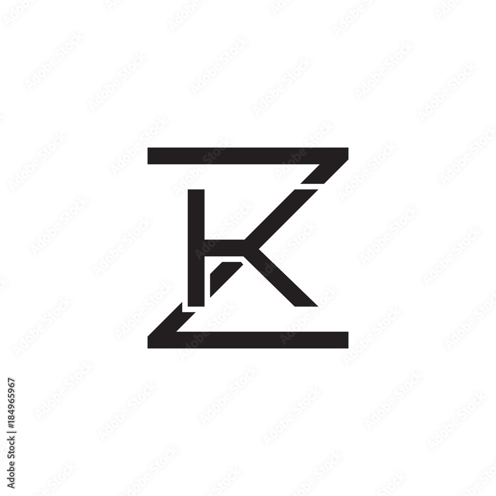 Initial letter Z and K, ZK, KZ, overlapping K inside Z, line
