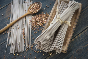 Dried raw japan soba noodle stick