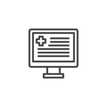 Medical e-health line icon, outline vector sign, linear style pictogram isolated on white. Symbol, logo illustration. Editable stroke