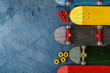 Multicolored fingerboard with space for text, top view