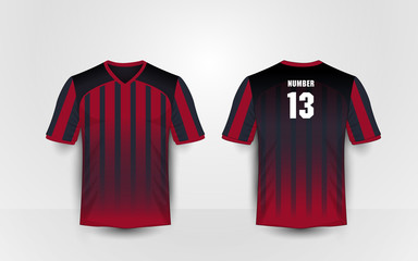 Wall Mural -  Red and black stripe pattern sport football kits, jersey, t-shirt design template