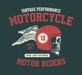 Motor skull. Vintage design biker.