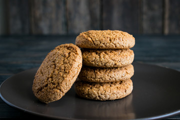 cookies on wooden texture background