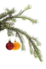 Canvas Print - Christmas tree with ornaments and tangerine.