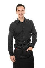 Canvas Print - Waiter in black uniform on white background