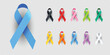 Realistic Colorful Awareness Ribbons Design Element Banner Emblem Sign Symbol Vector Illustration Various Colors on Transparent Background