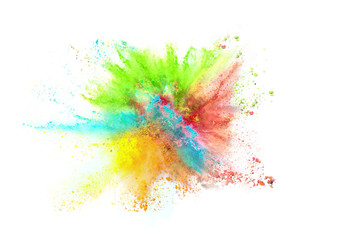 Explosion of colored powder on white background