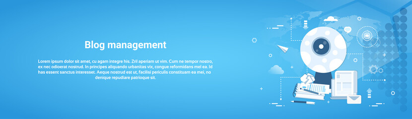Poster - Blog Management Web Horizontal Banner With Copy Space Flat Vector Illustration
