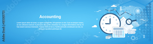 Fotografía Accounting Audit Business Horizontal Web Banner With Copy Space Flat Vector Illu