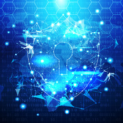 Poster - Protection Shield Over Blue Polygonal Background Business Concept Of Data Security Vector Illustration