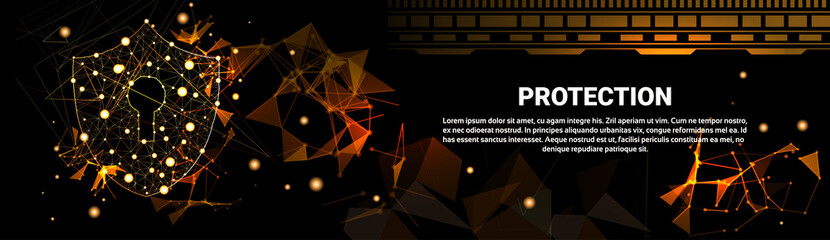 Poster - Shield Polygonal Over Dark Background Business Concept Of Data Security And Protection Horizontal Banner Vector Illustration