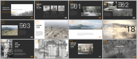 Wall Mural - Clean and minimal presentation templates. Yellow color elements on a black background. Brochure cover vector design. Presentation slides for flyer, leaflet, brochure, report, marketing, advertising.