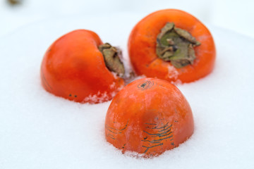 Wall Mural - Fresh persimmon in the snow