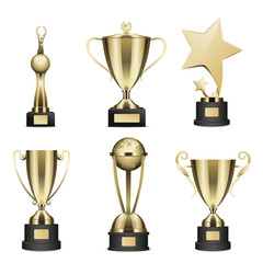 Wall Mural - golden trophy cups realistic vector collection