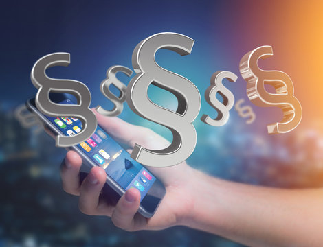 Justice and law symbol displayed on a futuristic interface - 3d rendering