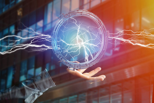 Thunder lighting bolt in a science fiction wheel interface - 3d rendering