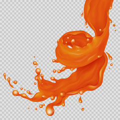 Wall Mural - Caramel flow. Realistic falling drops and splash flowing in a spiral. Element for your design. Vector illustration. 