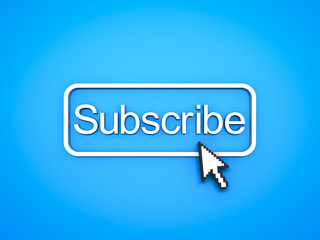 Aufkleber - Subscribe button with computer arrow cursor on blue background. 3D rendering.