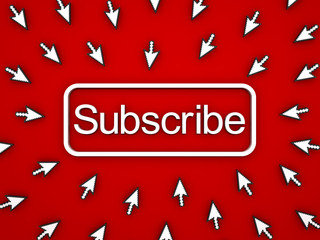 Aufkleber - Subscribe button with many computer arrow cursors on red background. 3D rendering.