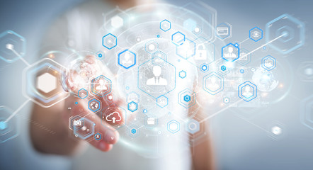 Poster - Businessman using social network interface 3D rendering