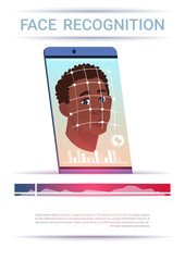 Poster - Face Recognition Concept Smart Phone Scanning African American Man Face Modern Access Control Technology Flat Vector Illustration