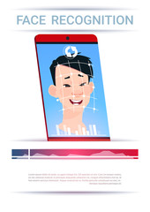 Poster - Face Recognition Concept Smart Phone Scanning Man Modern Access Control Technology Flat Vector Illustration