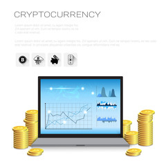 Poster - Bitcoin Charts On Laptop Computer Crypto Currency Sale Statistics Web Money Ecommerce Concept Vector Illustration