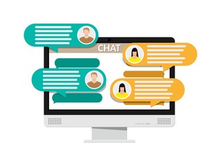 Poster - Desktop pc with messaging sms app.