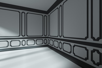  Empty white room corner with black classic style decor on walls