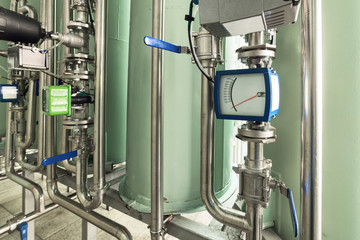 Wall Mural - Measuring instruments in the pipeline system of filtering equipment.