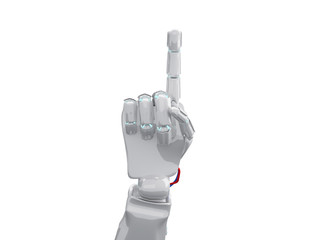 White robotic hand shows forefinger. 3d rendering