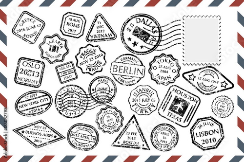 Fotomural Postal Stamps set on envelope