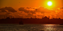 Life, Sunset And Silhouette In Istanbul