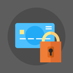 Poster - Credit Card With Lock Money Payment Protection Icon Flat Vector Illustration