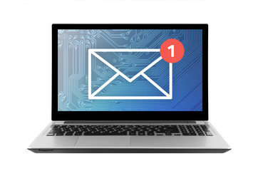 Fototapete - New email graphic on laptop isolated on white background with clipping path 