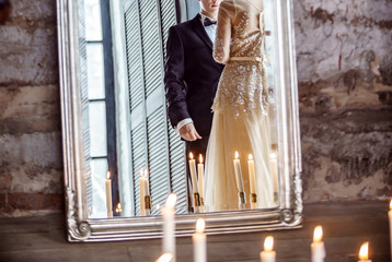 wedding couple in the mirror