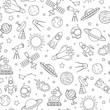 © Zagory - Seamless pattern on the theme of space and space flight, the dark contour icons on white background