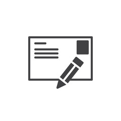 Poster - postcard letter and pen icon vector, filled flat sign, solid pictogram isolated on white. writing me